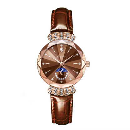 Maanfase Dameshorloge met Glanzende Steenaccenten Metalen Schakelband 30mm
