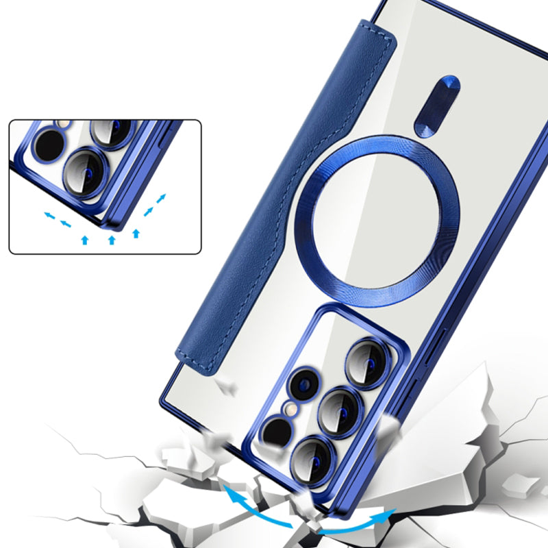 Magnetische Telefoonhoes Samsung met Ringhouder Leer-Look Zwart Blauw Groen Bruin | Kaartvakjes RFID Bescherming | Standaard Flip Case | Draadloos Laden