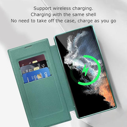 Magnetische Telefoonhoes Samsung met Ringhouder Leer-Look Zwart Blauw Groen Bruin | Kaartvakjes RFID Bescherming | Standaard Flip Case | Draadloos Laden