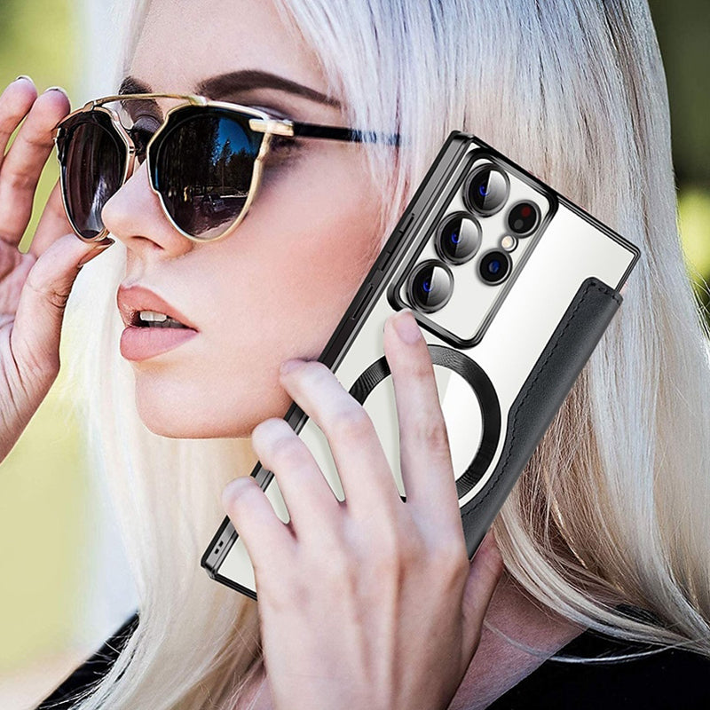 Magnetische Telefoonhoes Samsung met Ringhouder Leer-Look Zwart Blauw Groen Bruin | Kaartvakjes RFID Bescherming | Standaard Flip Case | Draadloos Laden