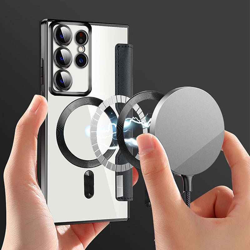 Magnetische Telefoonhoes Samsung met Ringhouder Leer-Look Zwart Blauw Groen Bruin | Kaartvakjes RFID Bescherming | Standaard Flip Case | Draadloos Laden