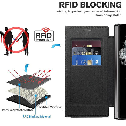 Magnetische Telefoonhoes Samsung met Ringhouder Leer-Look Zwart Blauw Groen Bruin | Kaartvakjes RFID Bescherming | Standaard Flip Case | Draadloos Laden