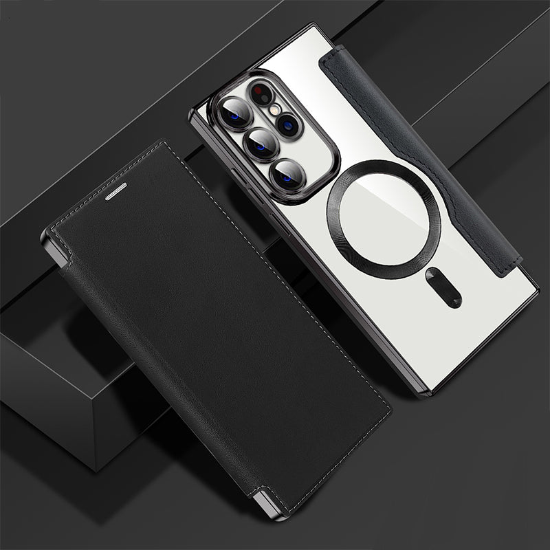 Magnetische Telefoonhoes Samsung met Ringhouder Leer-Look Zwart Blauw Groen Bruin | Kaartvakjes RFID Bescherming | Standaard Flip Case | Draadloos Laden
