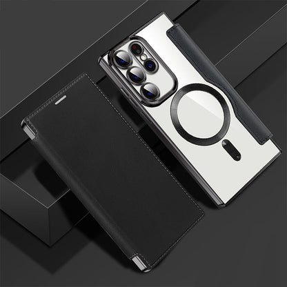 Magnetische Telefoonhoes Samsung met Ringhouder Leer-Look Zwart Blauw Groen Bruin | Kaartvakjes RFID Bescherming | Standaard Flip Case | Draadloos Laden