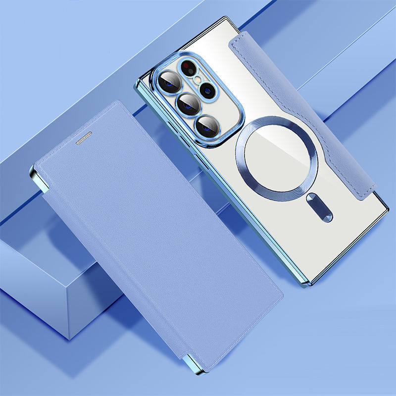Magnetische Telefoonhoes Samsung met Ringhouder Leer-Look Zwart Blauw Groen Bruin | Kaartvakjes RFID Bescherming | Standaard Flip Case | Draadloos Laden