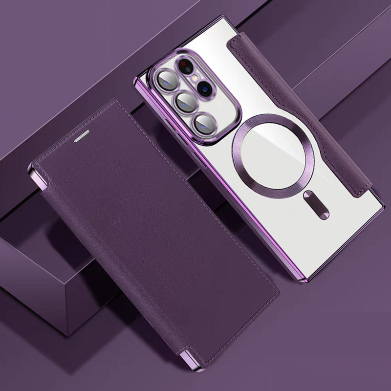 Magnetische Telefoonhoes Samsung met Ringhouder Leer-Look Zwart Blauw Groen Bruin | Kaartvakjes RFID Bescherming | Standaard Flip Case | Draadloos Laden