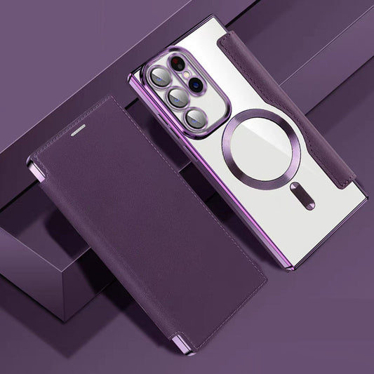 Magnetische Telefoonhoes Samsung met Ringhouder Leer-Look Zwart Blauw Groen Bruin | Kaartvakjes RFID Bescherming | Standaard Flip Case | Draadloos Laden