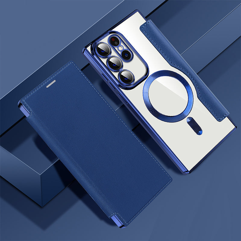 Magnetische Telefoonhoes Samsung met Ringhouder Leer-Look Zwart Blauw Groen Bruin | Kaartvakjes RFID Bescherming | Standaard Flip Case | Draadloos Laden