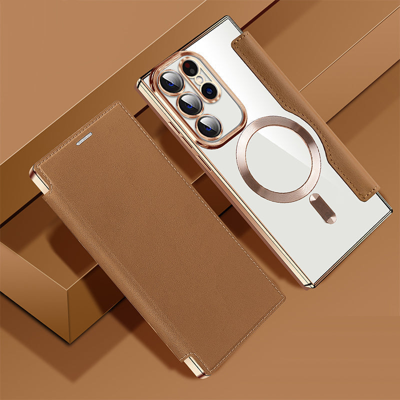 Magnetische Telefoonhoes Samsung met Ringhouder Leer-Look Zwart Blauw Groen Bruin | Kaartvakjes RFID Bescherming | Standaard Flip Case | Draadloos Laden