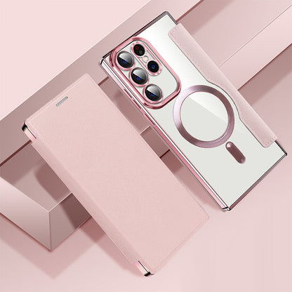 Magnetische Telefoonhoes Samsung met Ringhouder Leer-Look Zwart Blauw Groen Bruin | Kaartvakjes RFID Bescherming | Standaard Flip Case | Draadloos Laden