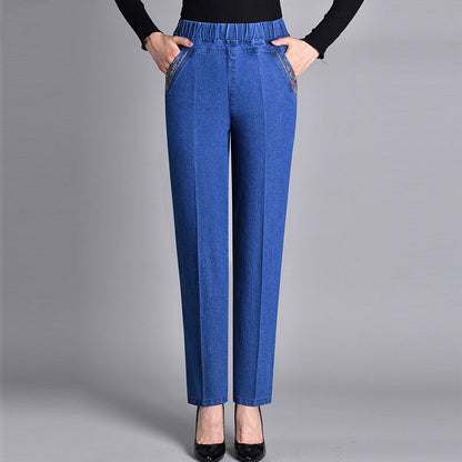Damesjeans Elastische Tailleband Zijzakken Comfortabel Model