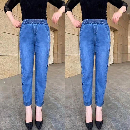 Dames Jeans Blauw Klassiek met Knopen Sluiting