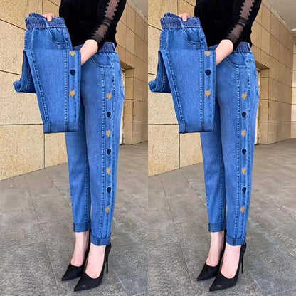 Dames Jeans Blauw Klassiek met Knopen Sluiting