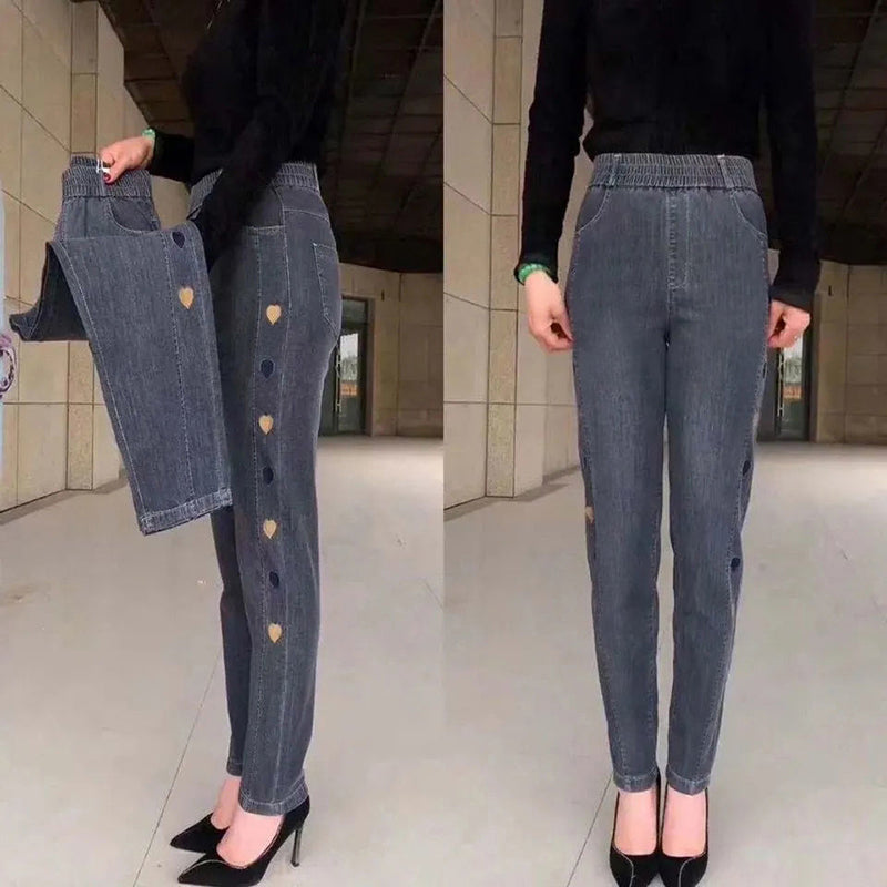Dames Jeans Blauw Klassiek met Knopen Sluiting