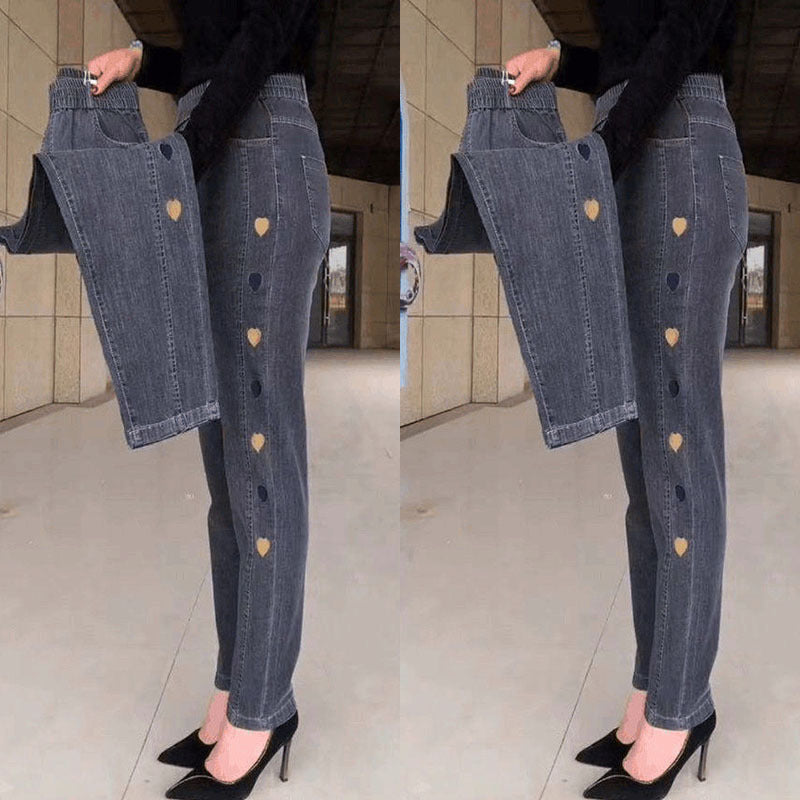 Dames Jeans Blauw Klassiek met Knopen Sluiting