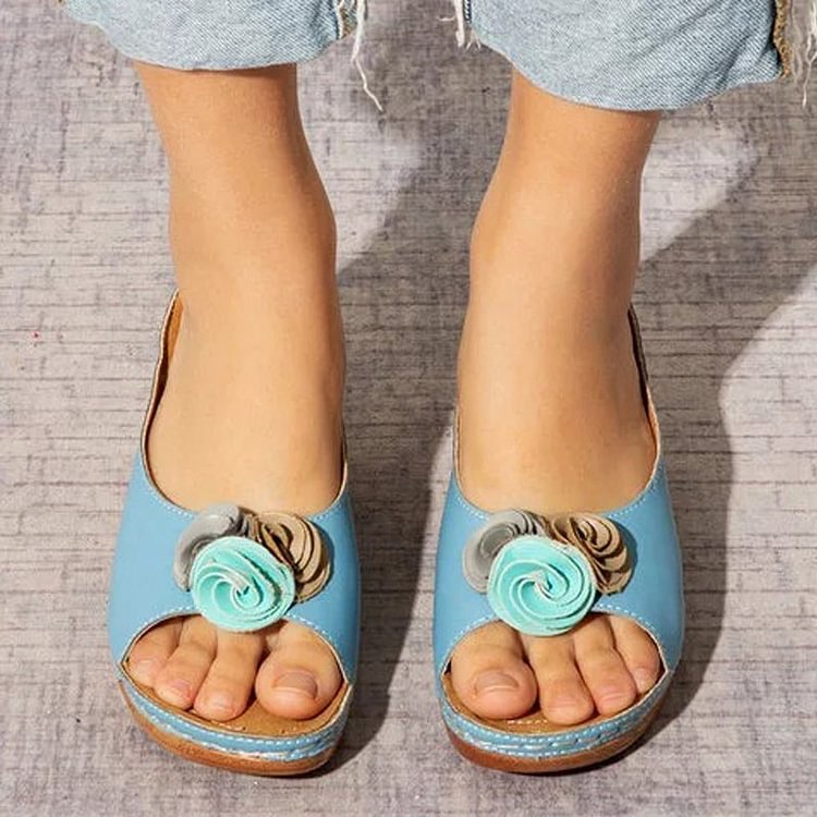Orthopedische Sandalen Leren Hak met Bloemen Design