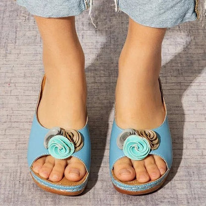 Orthopedische Sandalen Leren Hak met Bloemen Design
