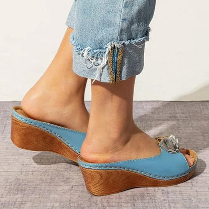 Orthopedische Sandalen Leren Hak met Bloemen Design - StudioMarella