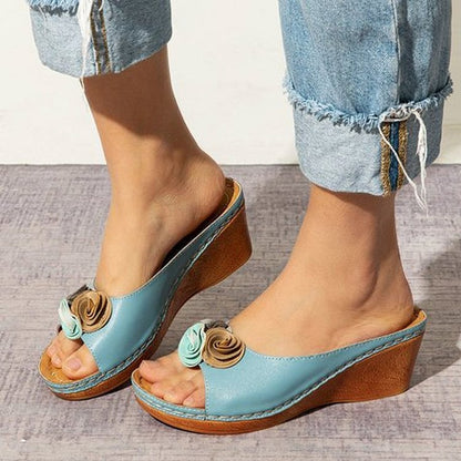 Orthopedische Sandalen Leren Hak met Bloemen Design