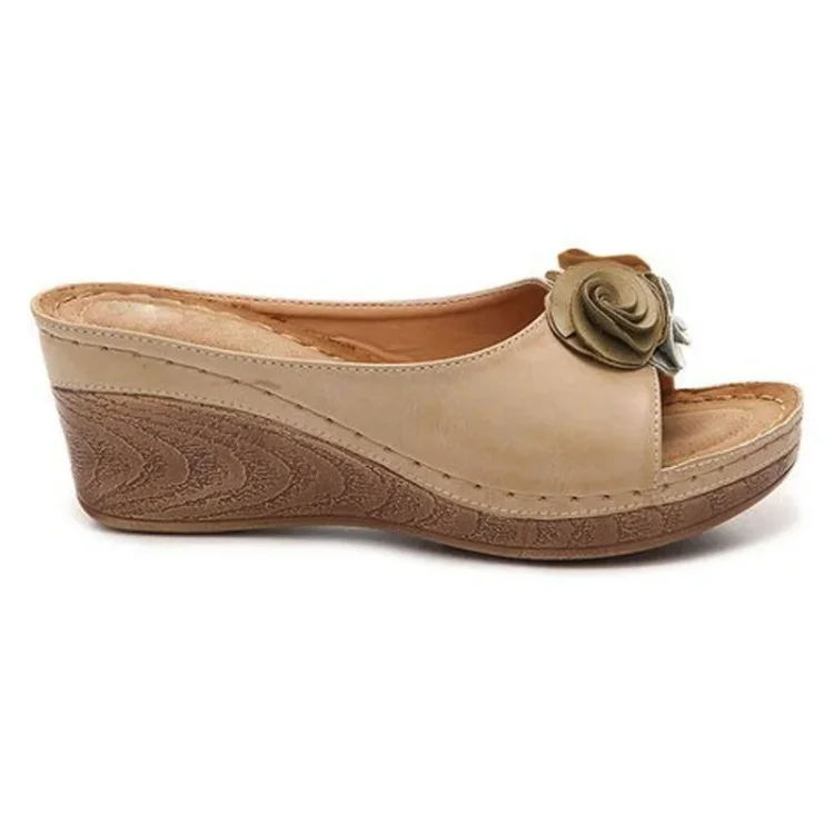 Orthopedische Sandalen Leren Hak met Bloemen Design