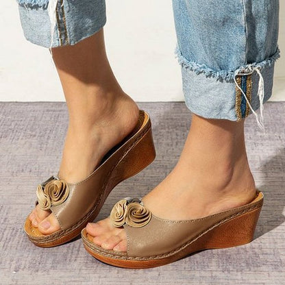Orthopedische Sandalen Leren Hak met Bloemen Design