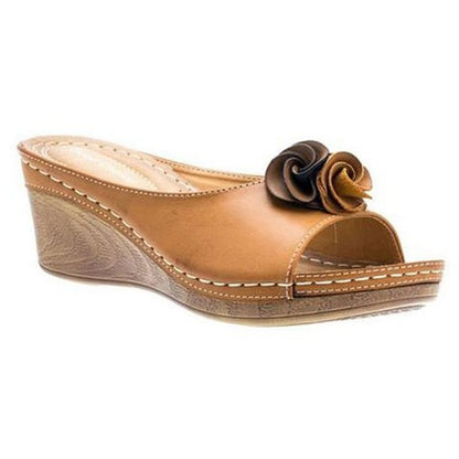 Orthopedische Sandalen Leren Hak met Bloemen Design