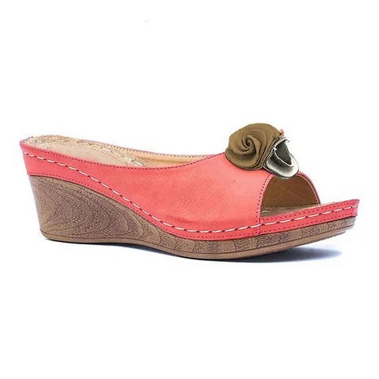 Orthopedische Sandalen Leren Hak met Bloemen Design