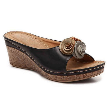 Orthopedische Sandalen Leren Hak met Bloemen Design