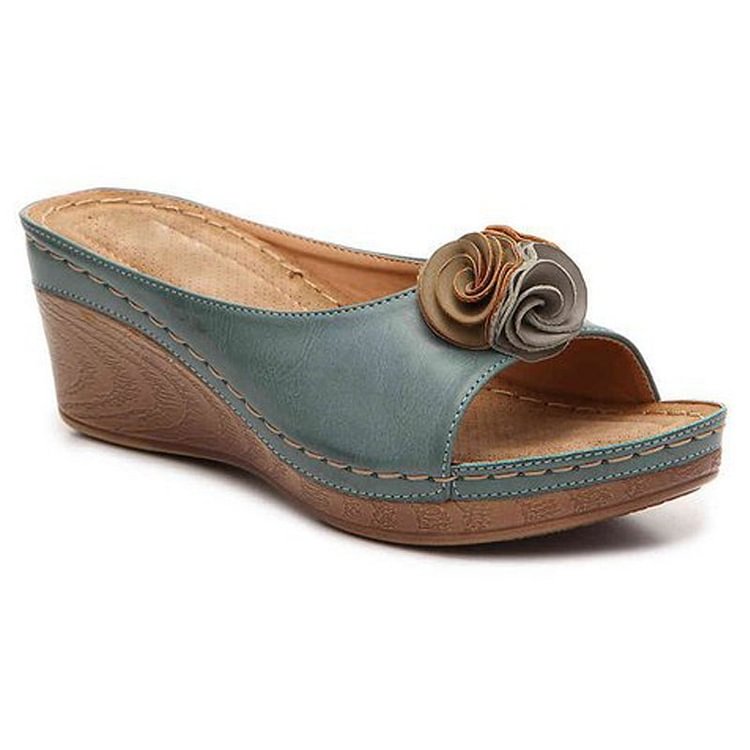 Orthopedische Sandalen Leren Hak met Bloemen Design
