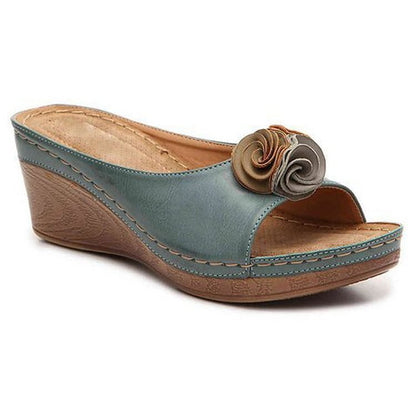 Orthopedische Sandalen Leren Hak met Bloemen Design