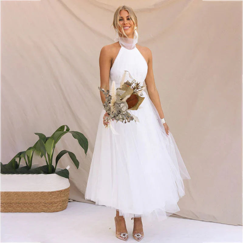 Elegante DamesJurk Hoge Halslijn Netjurk