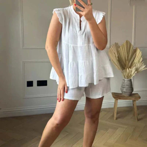 Vrouwelijke Broek Set met Ruches Top - StudioMarella