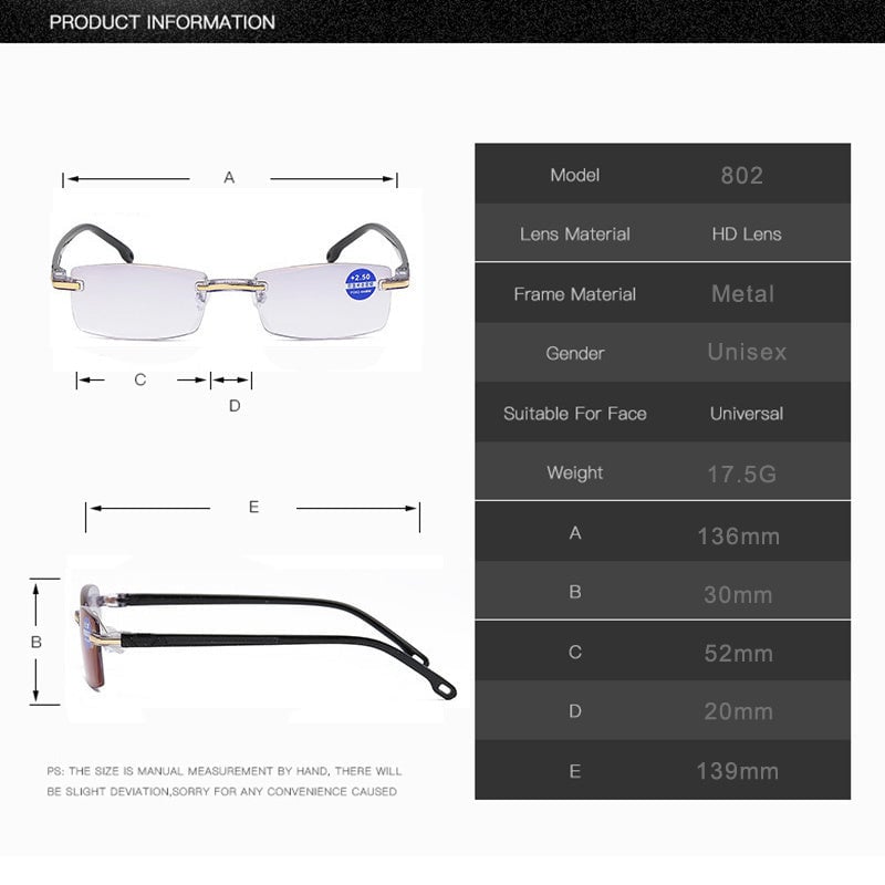 Multifocale Leesbril met Gleitzicht en Blaulichtfilter | Ultraleicht Titanium TR90 Frame | Voor Nabij- en Veraf Zicht | Digitale Oogbescherming