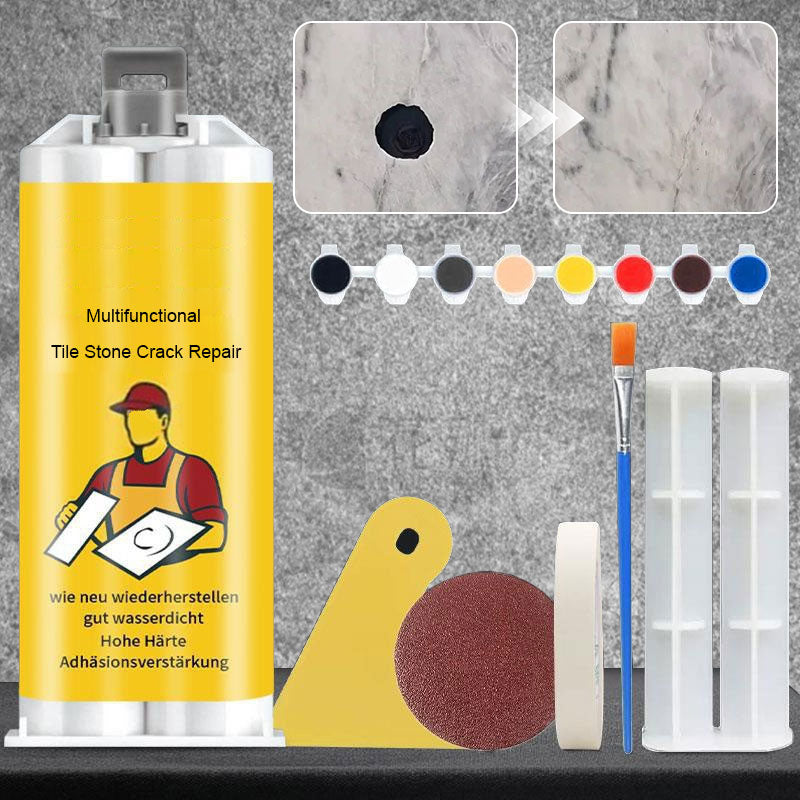 Tegel- en Natuursteen Reparatieset Professioneel voor Scheuren en Beschadigingen | Compleet met Kleurafstemmende Pigmenten voor Keramiek Marmer Graniet Vloeren Muren Keukens Badkamer | Snel Drogende Duurzame Formule met 6 Kleuren