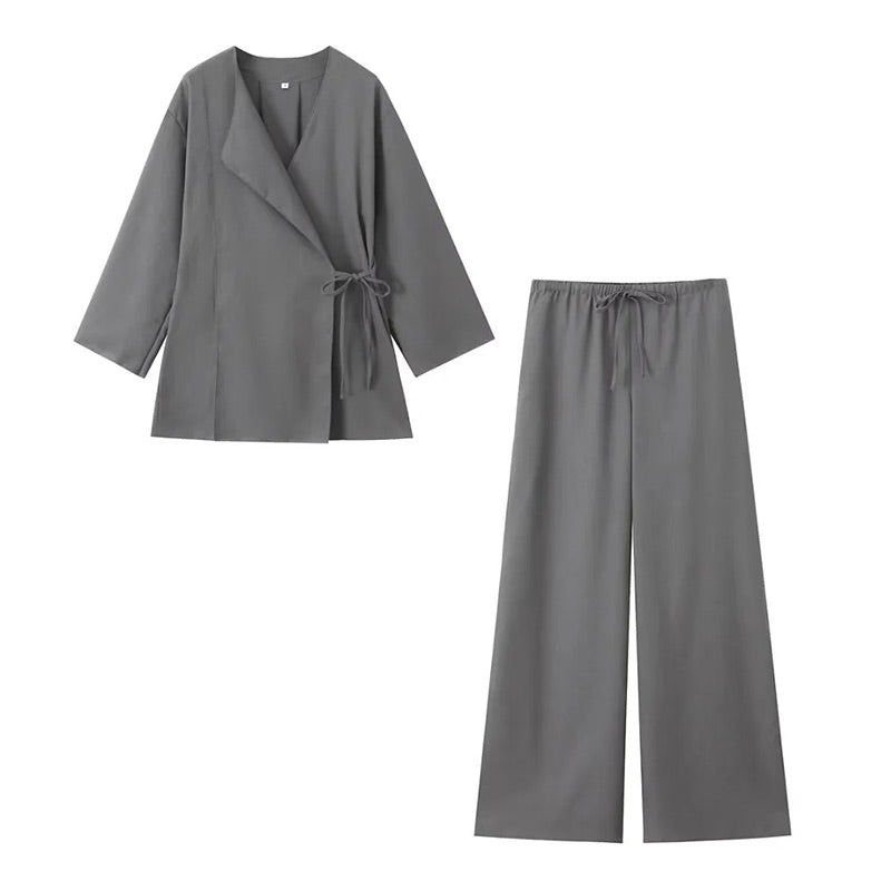 Dames Co-ord Set - Wikkel Kimono en Broek Combinatie