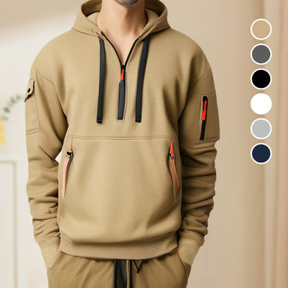 Adriano | Fleece Trui met Kap en Half Rits