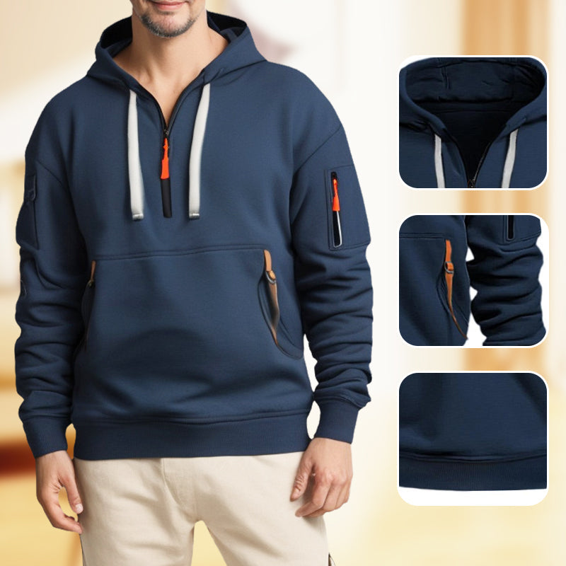 Adriano Fleece Trui met Kap en Halve Rits