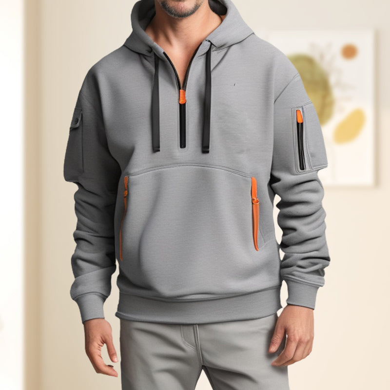 Adriano | Fleece Trui met Kap en Half Rits
