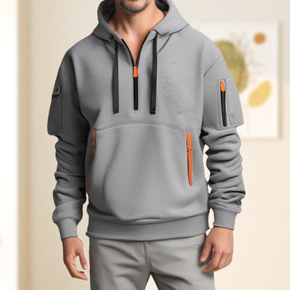 Adriano | Fleece Trui met Kap en Half Rits