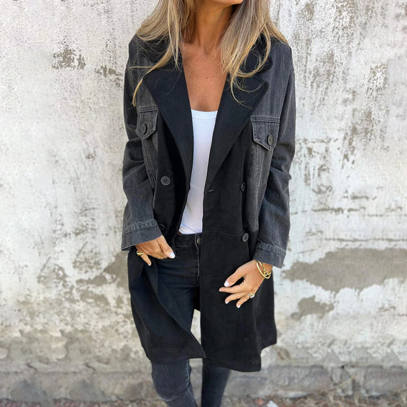 Trenchcoat Denim Met Steekwerk