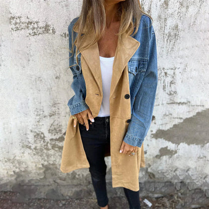 Trenchcoat Denim Blauw Met Naadlijnen