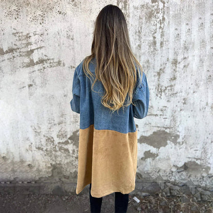 Trenchcoat Denim Blauw Met Naadlijnen