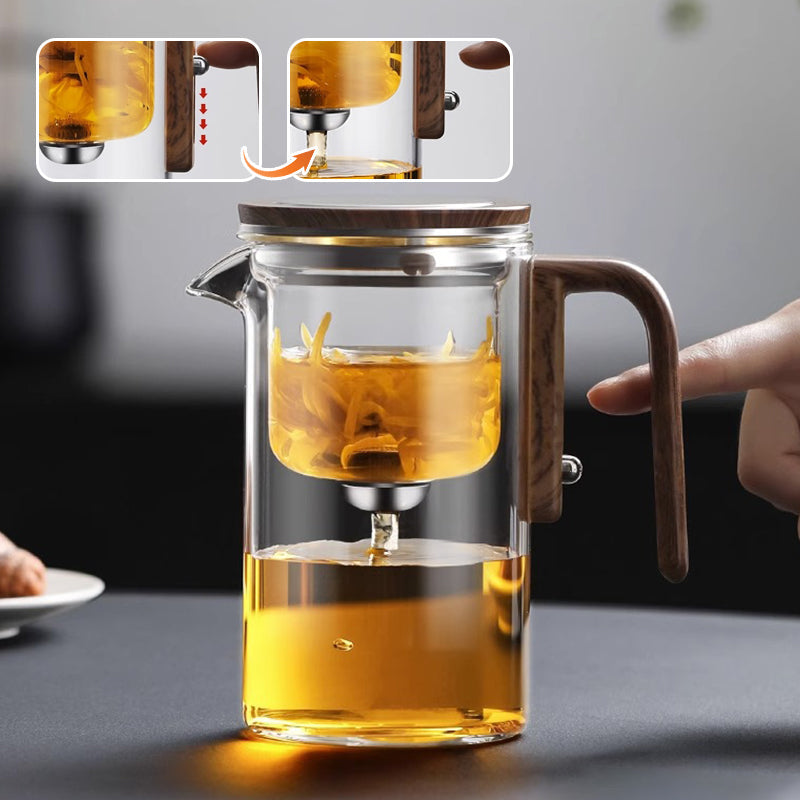 Glazen Theepot met Houten Greep 500ml & 700ml – Thee-infuser met Filtersysteem voor Perfecte Thee