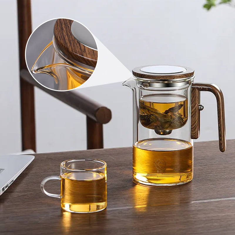 Glazen Theepot met Houten Greep 500ml & 700ml – Thee-infuser met Filtersysteem voor Perfecte Thee