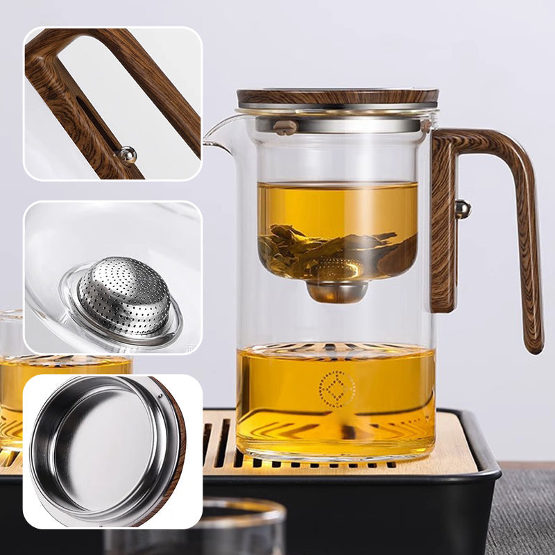 Glazen Theepot met Houten Greep 500ml & 700ml – Thee-infuser met Filtersysteem voor Perfecte Thee