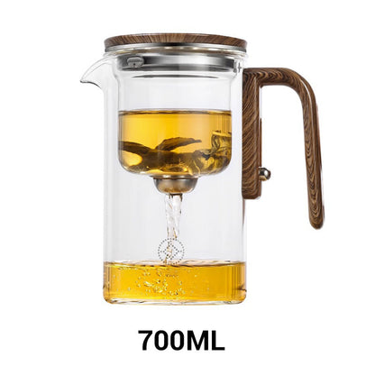 Glazen Theepot met Houten Greep 500ml & 700ml – Thee-infuser met Filtersysteem voor Perfecte Thee