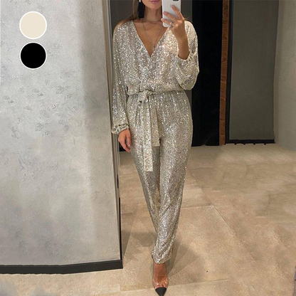Glitter Jumpsuit Elegante V-hals Jurk voor Dames - StudioMarella