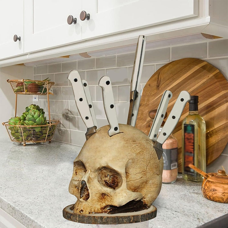 Messenhouder Schedel - Kunststof Messenblok met Uniek Schedelontwerp - Praktische Mesopslag voor Keuken - Stevige Messenorganizer met Eigenzinnige Uitstraling