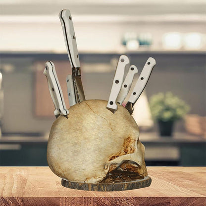 Messenhouder Schedel - Kunststof Messenblok met Uniek Schedelontwerp - Praktische Mesopslag voor Keuken - Stevige Messenorganizer met Eigenzinnige Uitstraling