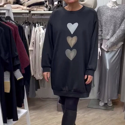 Oversized Dames Sweatshirt Jurk met Hartenprint - StudioMarella